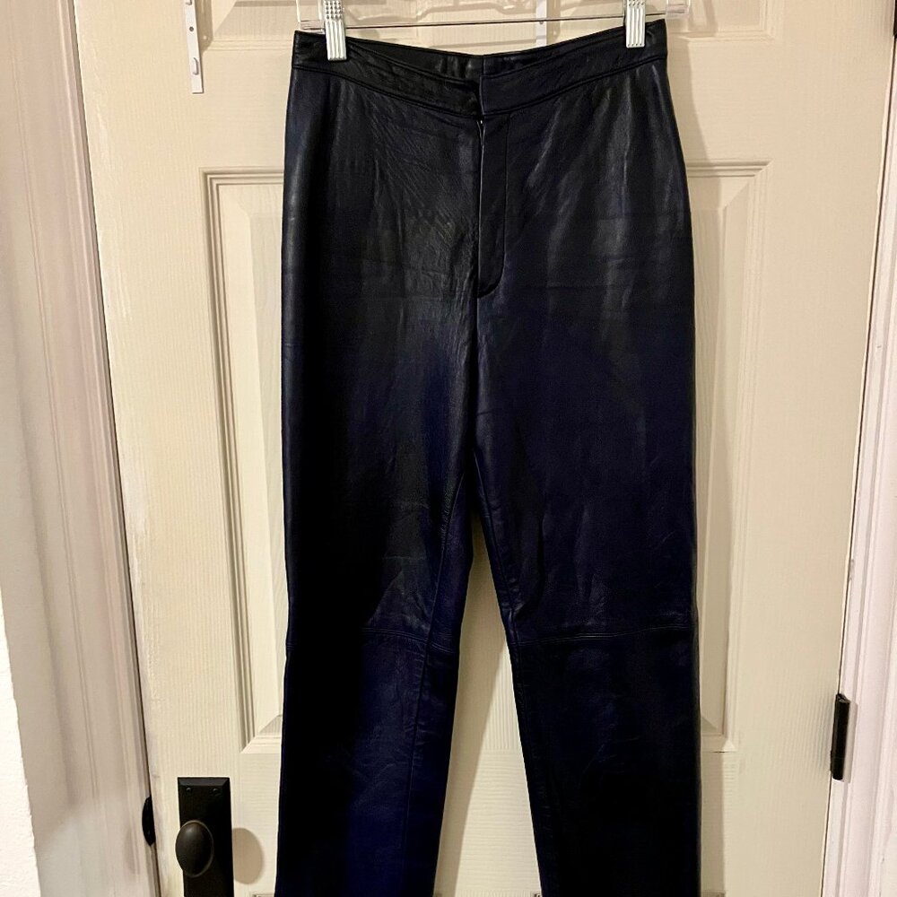 🖤 Ellen Tracy Navy Leather High-Waist Pants – Size 2